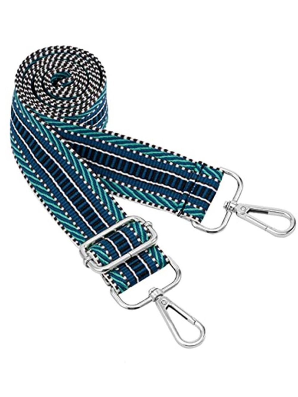 Blue Canvas Wide Purse Strap Silver Tone Buckles Adjustable Crossbody
